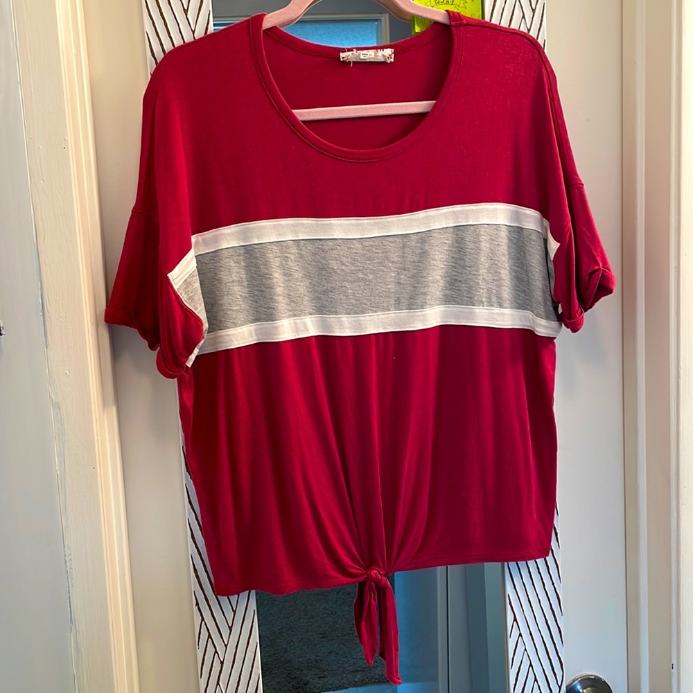 Pink stripped blouse with bottom tie!